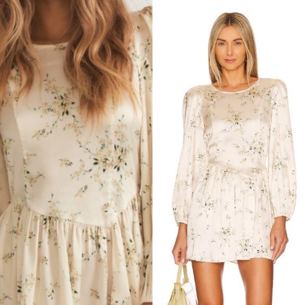 LOVESHACKFANCY Garcia Floral Mini Dress in Canary Yellow Sz 8